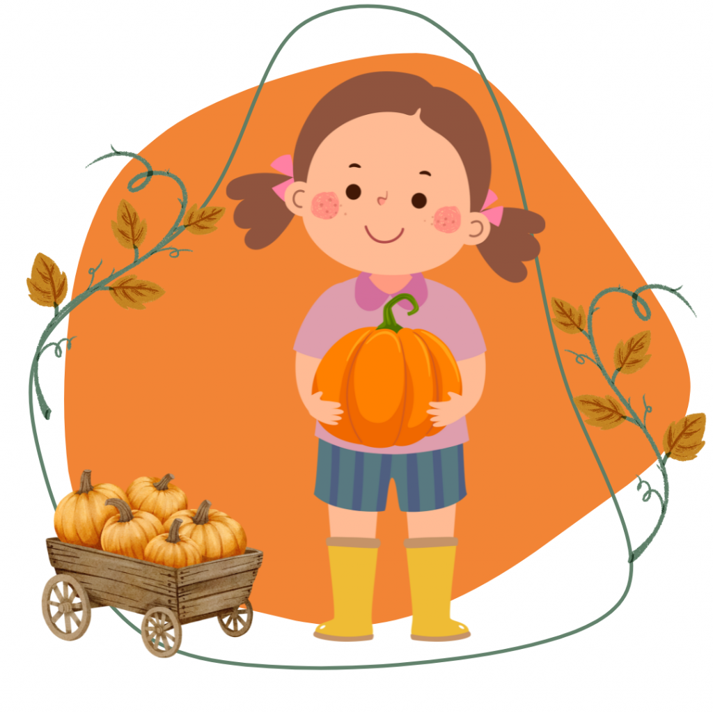 Cute little girl holding a pumpkin that she picked from a pumpkin patch