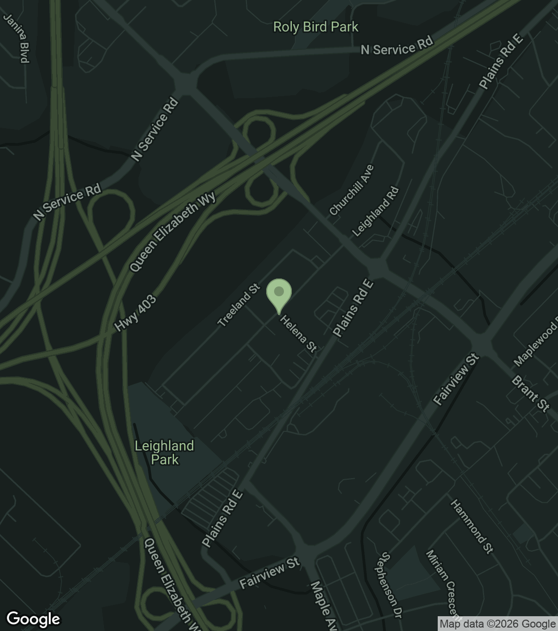 Map showing Westside Chiropractic at 1401 Plains Road East, Burlington