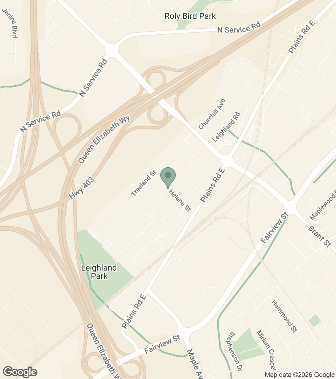 Map showing Westside Chiropractic at 1401 Plains Road East, Burlington