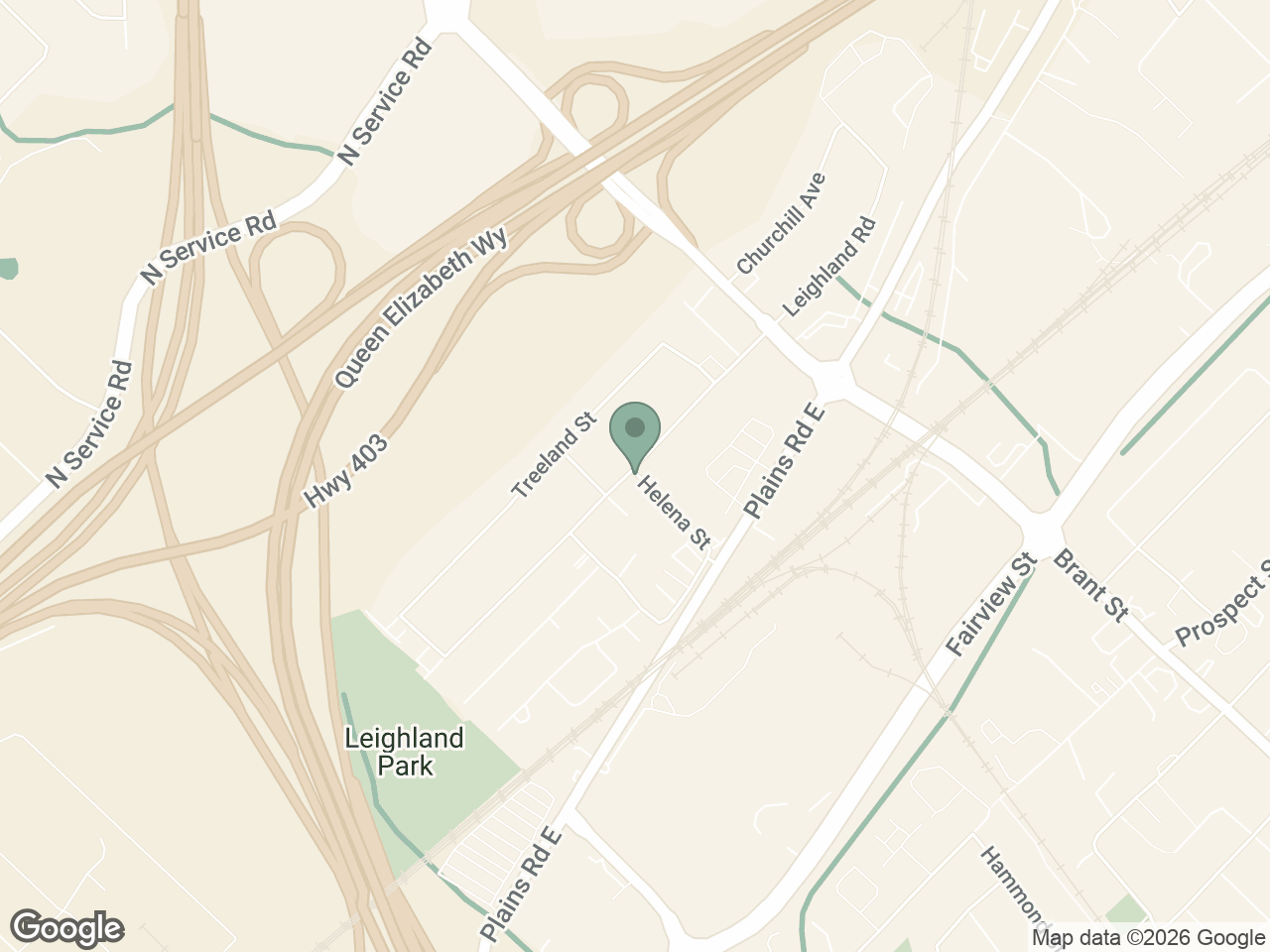 Map showing Westside Chiropractic at 1401 Plains Road East, Burlington